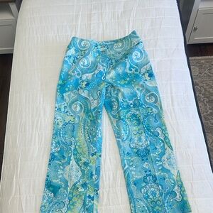 St. John Sport by Marie Gray Turquoise & Aqua Paisley Cropped Pants